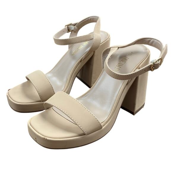 Dream Pairs Women Size 7 Tan Nude Faux Leather 4.5" Chunky Heel Open Toe Shoes - Picture 2 of 6